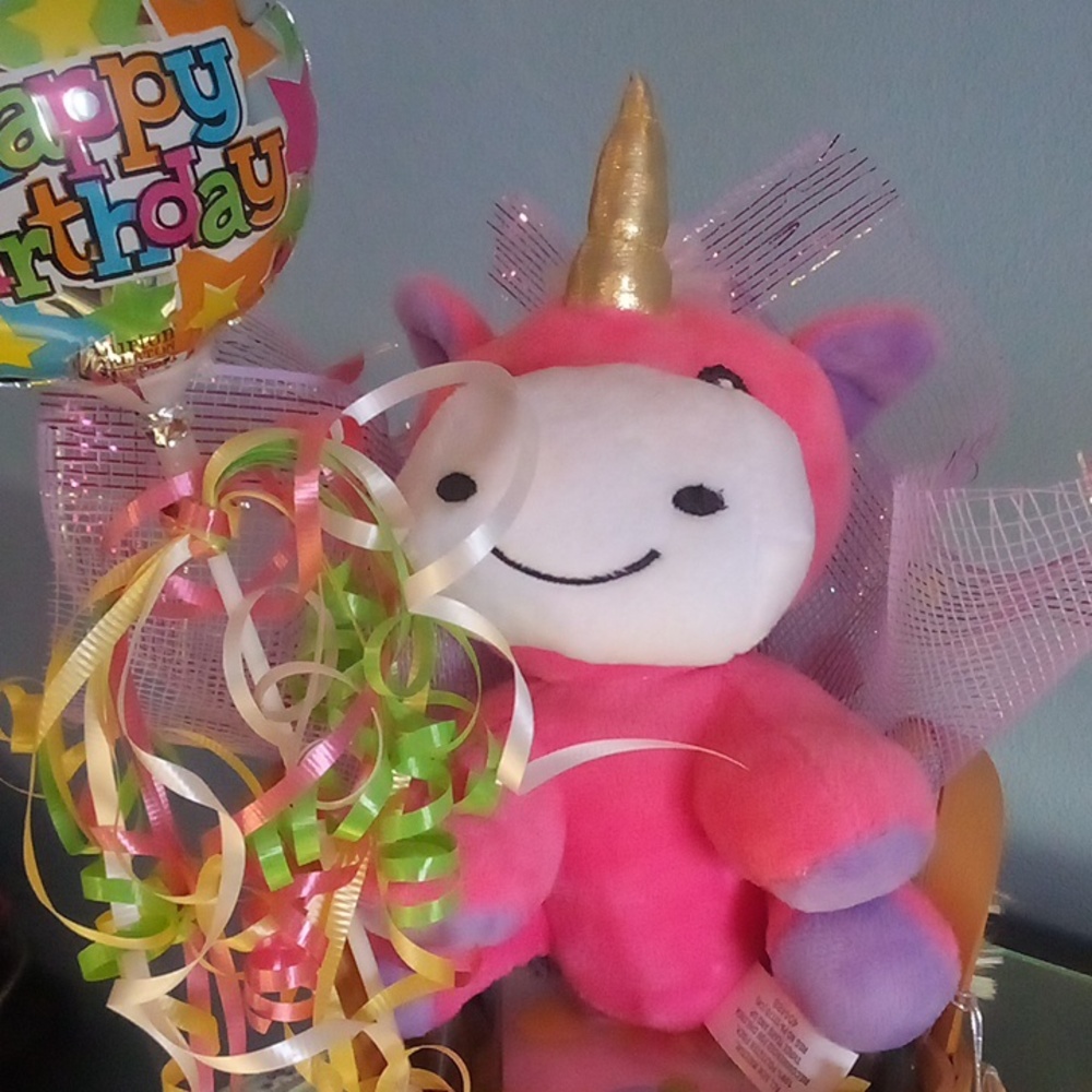 Unicorn stuffed animal.